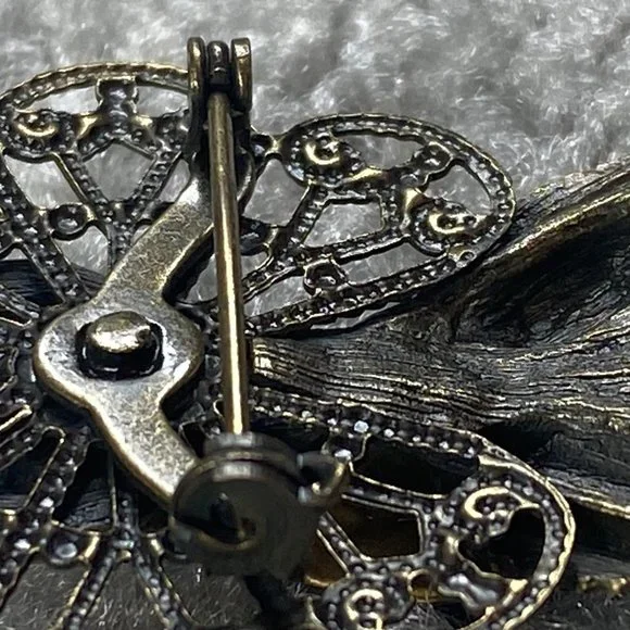 Angel Pin Brooch Marked KC Vintage Gold Tone Halo Rose Flower Guardian Christian - Picture 9 of 13